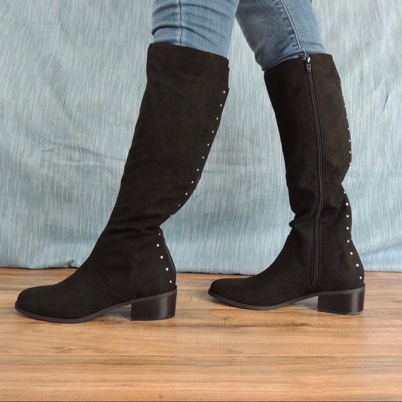 New black faux suede below knee boots - Picture 13 of 14